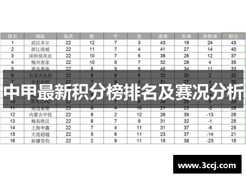 中甲最新积分榜排名及赛况分析